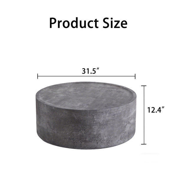 English Elm 31.5" Round Drum Coffee Table Faux Concrete Mdf Low Profile Modern Living Room Stone Gray W3081P440125