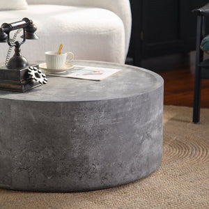 English Elm 39.37 Inch Round Drum Coffee Table Faux Concrete Finish Ready to Use Modern Loft Decor W3081P440126