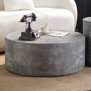 English Elm 39.37 Inch Round Drum Coffee Table Faux Concrete Finish Ready to Use Modern Loft Decor W3081P440126