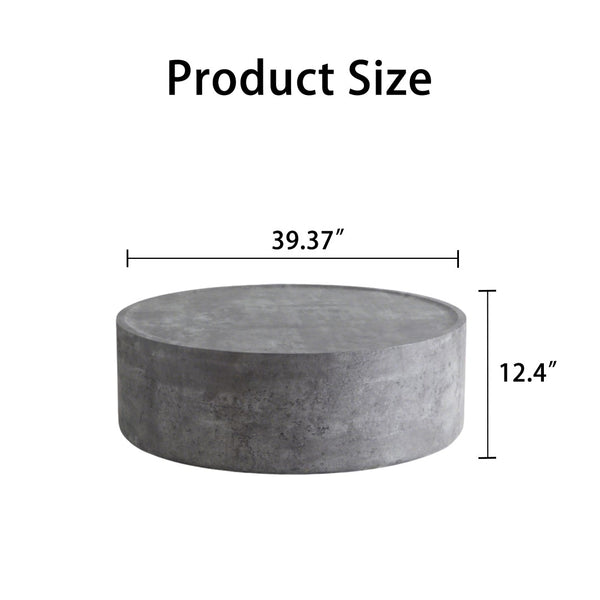 English Elm 39.37 Inch Round Drum Coffee Table Faux Concrete Finish Ready to Use Modern Loft Decor W3081P440126