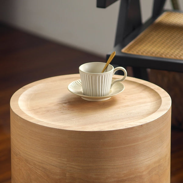 English Elm Natural Wood Grain Drum Side Table Ready to Use Accent for Bedroom or Living Room W3081P440128