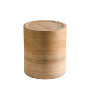 English Elm Natural Wood Grain Drum Side Table Ready to Use Accent for Bedroom or Living Room W3081P440128