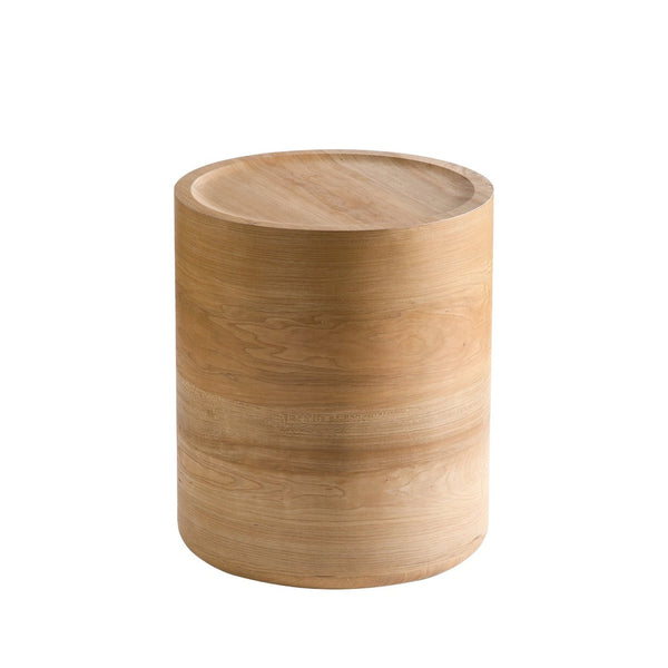 English Elm Natural Wood Grain Drum Side Table Ready to Use Accent for Bedroom or Living Room W3081P440128
