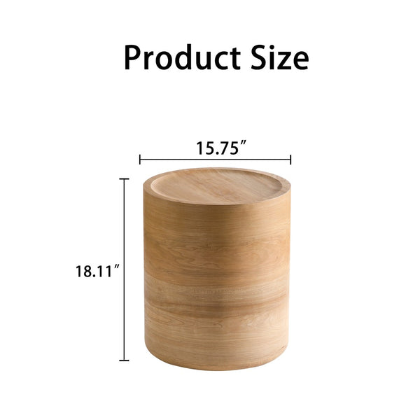 English Elm Natural Wood Grain Drum Side Table Ready to Use Accent for Bedroom or Living Room W3081P440128