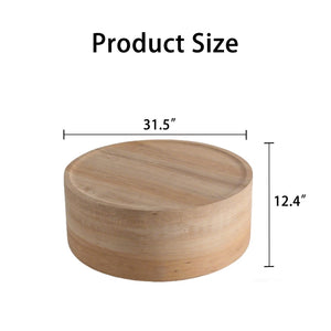 English Elm 31.5" Round Drum Coffee Table Faux Concrete Mdf Low Profile Modern Living Room Natural Wood W3081P440129