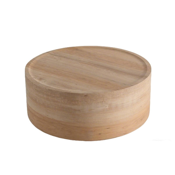 English Elm 31.5" Round Drum Coffee Table Faux Concrete Mdf Low Profile Modern Living Room Natural Wood W3081P440129