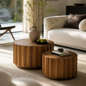 English Elm 19.7+27.5 Walnut Nesting Coffee Tables Slatted Rustic Farmhouse Living Room Accent Set W3081P444008
