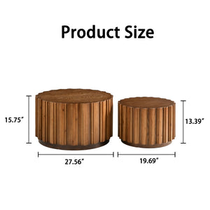 English Elm 19.7+27.5 Walnut Nesting Coffee Tables Slatted Rustic Farmhouse Living Room Accent Set W3081P444008