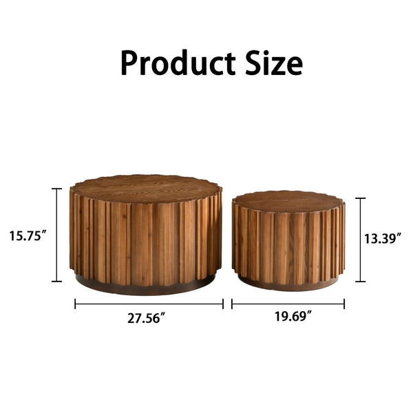 English Elm 19.7+27.5 Walnut Nesting Coffee Tables Slatted Rustic Farmhouse Living Room Accent Set W3081P444008