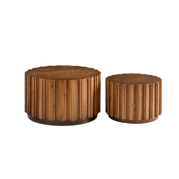 English Elm 19.7+27.5 Walnut Nesting Coffee Tables Slatted Rustic Farmhouse Living Room Accent Set W3081P444008