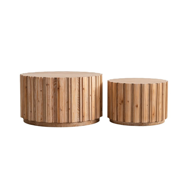 English Elm 19.7+27.5 Round Nesting Coffee Table Set Walnut Slatted Farmhouse Accent Pair W3081P444009