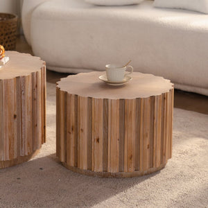 English Elm 19.7+27.5 Round Nesting Coffee Table Set Walnut Slatted Farmhouse Accent Pair W3081P444009