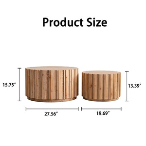English Elm 19.7+27.5 Round Nesting Coffee Table Set Walnut Slatted Farmhouse Accent Pair W3081P444009