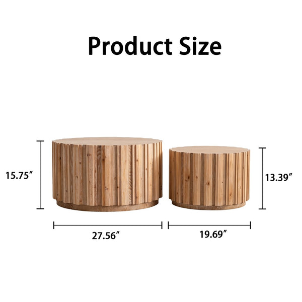 English Elm 19.7+27.5 Round Nesting Coffee Table Set Walnut Slatted Farmhouse Accent Pair W3081P444009