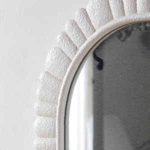 English Elm 24X36 Oval Scalloped Petal Frame Wall Mirror White Textured MDF Vanity Bathroom Decor W3081P459110