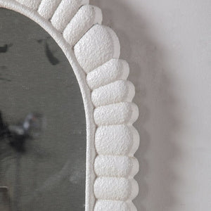 English Elm 24X36 Oval Scalloped Petal Frame Wall Mirror White Textured MDF Vanity Bathroom Decor W3081P459110