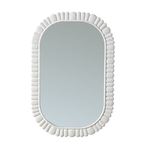 English Elm 24X36 Oval Scalloped Petal Frame Wall Mirror White Textured MDF Vanity Bathroom Decor W3081P459110