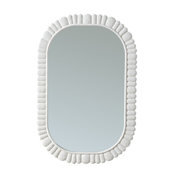 English Elm 24X36 Oval Scalloped Petal Frame Wall Mirror White Textured MDF Vanity Bathroom Decor W3081P459110