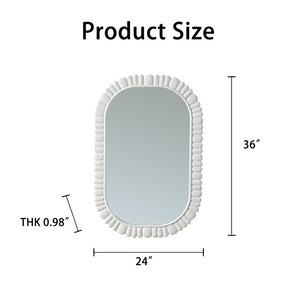 English Elm 24X36 Oval Scalloped Petal Frame Wall Mirror White Textured MDF Vanity Bathroom Decor W3081P459110