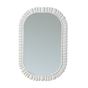 English Elm 24X36 Oval Scalloped Petal Frame Wall Mirror White Textured MDF Vanity Bathroom Decor W3081P459110