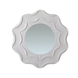 English Elm 31.5 Inch Round Scalloped Floral Wall Mirror Cream MDF Frame Sculptural Accent Decor W3081P459115