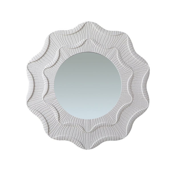 English Elm 31.5 Inch Round Scalloped Floral Wall Mirror Cream MDF Frame Sculptural Accent Decor W3081P459115