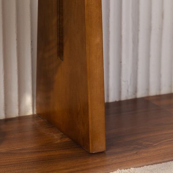 English Elm Walnut Grain MDF Console Table 55 Inch Slim Entryway Accent with Cross Beam Frame W3081P459148