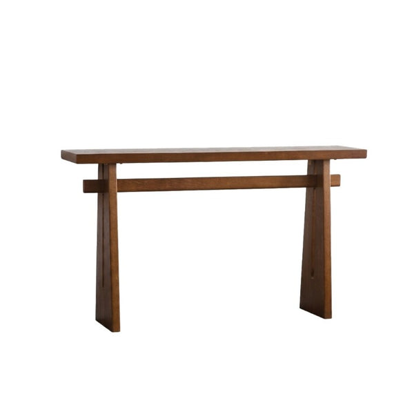 English Elm Walnut Grain MDF Console Table 55 Inch Slim Entryway Accent with Cross Beam Frame W3081P459148