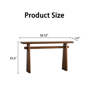 English Elm Walnut Grain MDF Console Table 55 Inch Slim Entryway Accent with Cross Beam Frame W3081P459148