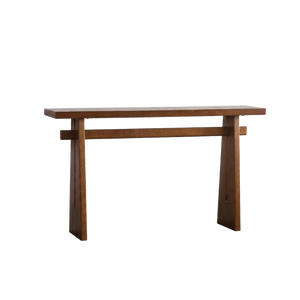 English Elm Walnut Grain MDF Console Table 55 Inch Slim Entryway Accent with Cross Beam Frame W3081P459148