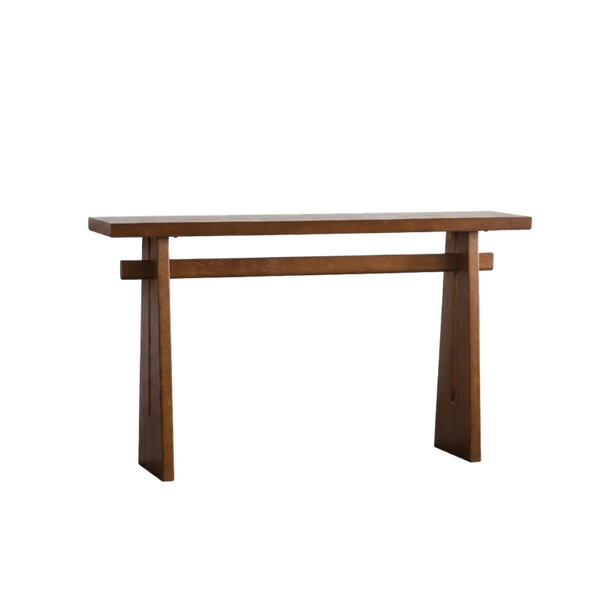 English Elm Walnut Grain MDF Console Table 55 Inch Slim Entryway Accent with Cross Beam Frame W3081P459148