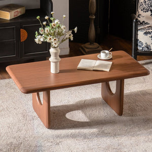 English Elm 47.24" Rectangular Walnut Wood Coffee Table with U-shaped Legs for Living Room W3081P459212