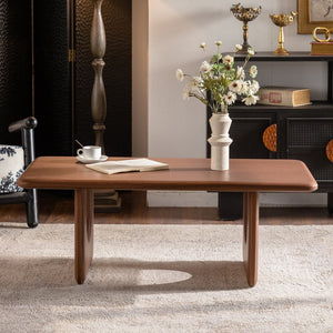 English Elm 47.24" Rectangular Walnut Wood Coffee Table with U-shaped Legs for Living Room W3081P459212