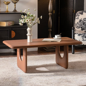 English Elm 47.24" Rectangular Walnut Wood Coffee Table with U-shaped Legs for Living Room W3081P459212