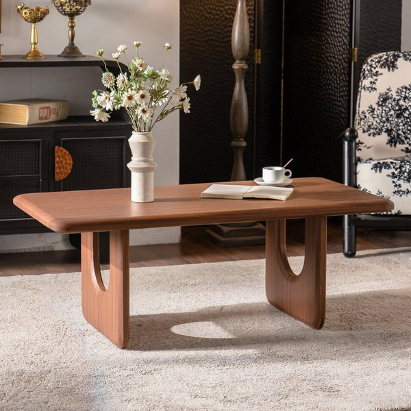English Elm 47.24" Rectangular Walnut Wood Coffee Table with U-shaped Legs for Living Room W3081P459212