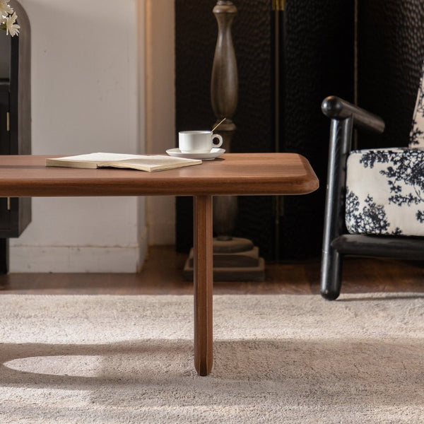 English Elm 47.24" Rectangular Walnut Wood Coffee Table with U-shaped Legs for Living Room W3081P459212