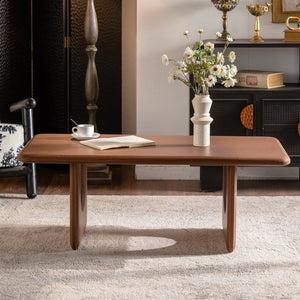 English Elm 47.24" Rectangular Walnut Wood Coffee Table with U-shaped Legs for Living Room W3081P459212