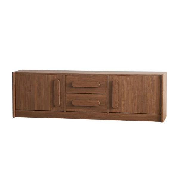 English Elm Walnut Brown Credenza 63 Inch Mid Century Modern Buffet with Soft Close Doors and Drawers W3081P459250