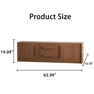 English Elm Walnut Brown Credenza 63 Inch Mid Century Modern Buffet with Soft Close Doors and Drawers W3081P459250