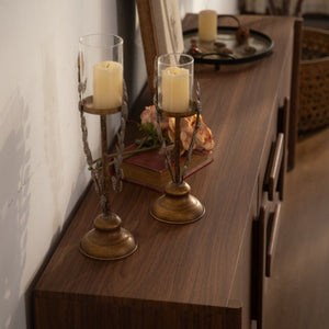 English Elm Walnut Brown Credenza 63 Inch Mid Century Modern Buffet with Soft Close Doors and Drawers W3081P459250