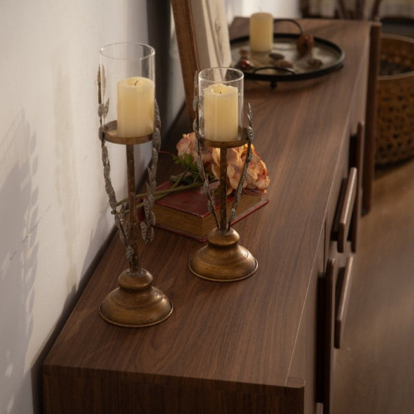 English Elm Walnut Brown Credenza 63 Inch Mid Century Modern Buffet with Soft Close Doors and Drawers W3081P459250