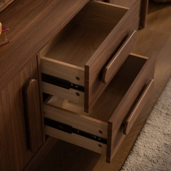 English Elm Walnut Brown Credenza 63 Inch Mid Century Modern Buffet with Soft Close Doors and Drawers W3081P459250