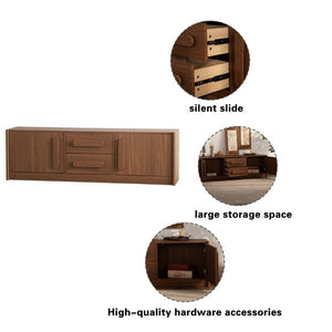 English Elm Walnut Brown Credenza 63 Inch Mid Century Modern Buffet with Soft Close Doors and Drawers W3081P459250