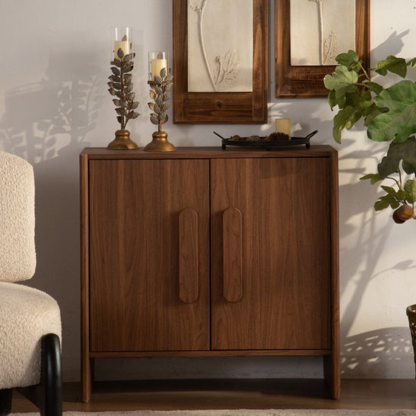 English Elm Wood MDF Walnut Grain Credenza with Soft Close Doors for Entryway or Living Room W3081P459254