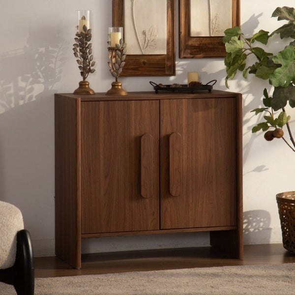 English Elm Wood MDF Walnut Grain Credenza with Soft Close Doors for Entryway or Living Room W3081P459254