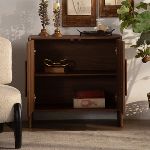 English Elm Wood MDF Walnut Grain Credenza with Soft Close Doors for Entryway or Living Room W3081P459254