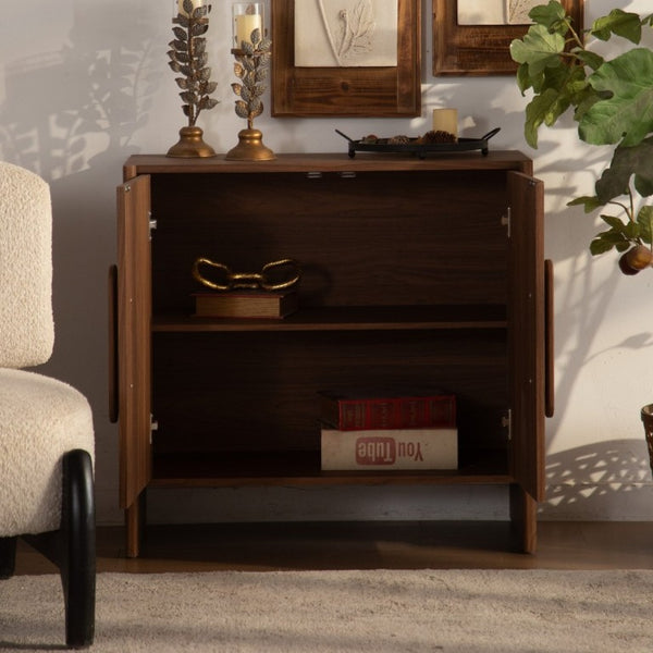 English Elm Wood MDF Walnut Grain Credenza with Soft Close Doors for Entryway or Living Room W3081P459254