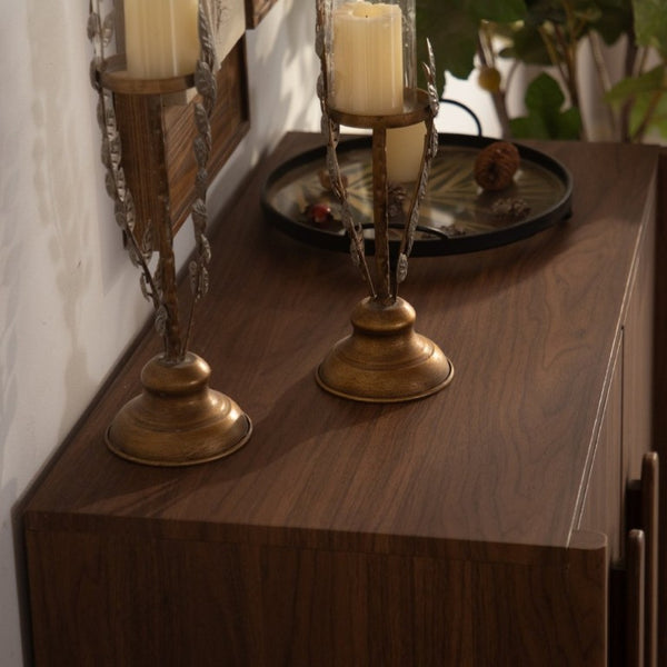English Elm Wood MDF Walnut Grain Credenza with Soft Close Doors for Entryway or Living Room W3081P459254