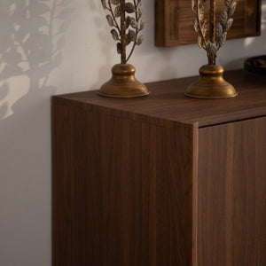 English Elm Wood MDF Walnut Grain Credenza with Soft Close Doors for Entryway or Living Room W3081P459254