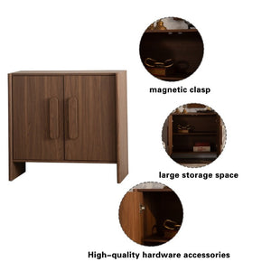 English Elm Wood MDF Walnut Grain Credenza with Soft Close Doors for Entryway or Living Room W3081P459254